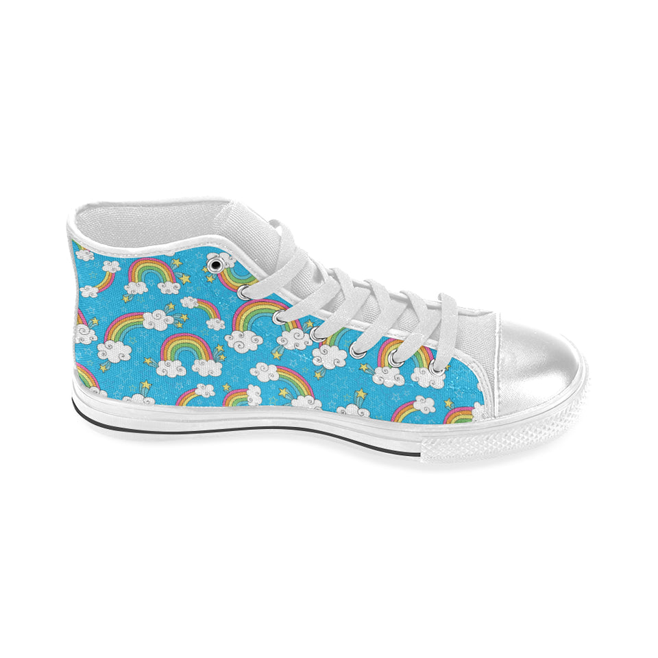 Rainbows Sky Clouds Pattern Women's High Top Canvas Shoes White