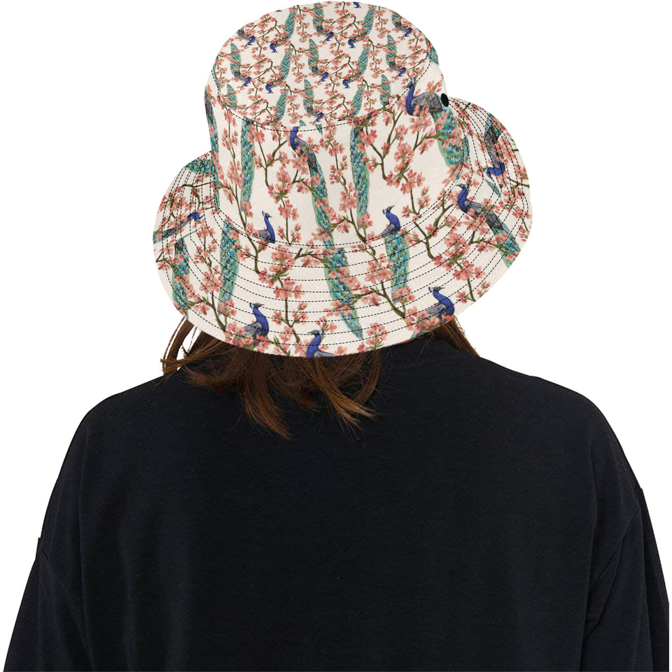 Peacock tropical flower pattern Unisex Bucket Hat