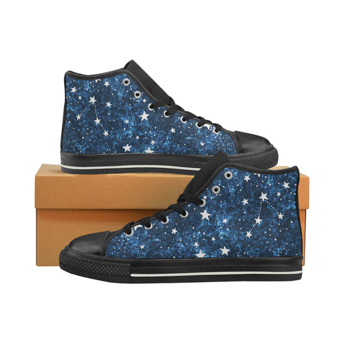 Night sky star pattern Women's High Top Canvas Shoes Black