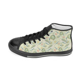 Hand drawn sea turtle fish pattern Women's High Top Canvas Shoes Black
