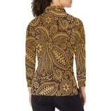cacao beans tribal polynesian pattern background Women's Long Sleeve Polo Shirt