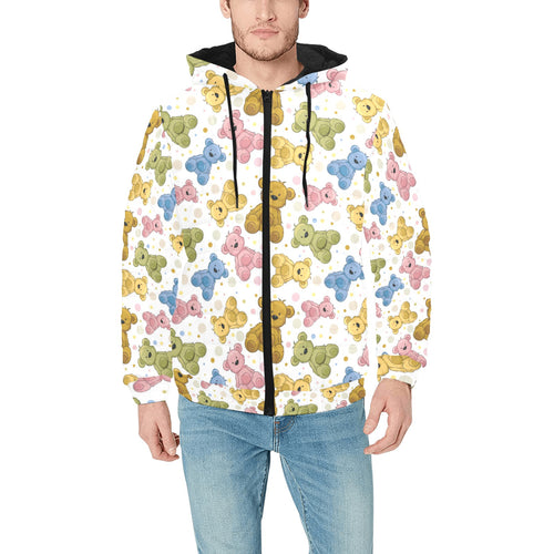 Teddy Bear Pattern Print Design 01 Men's Padded Hooded Jacket