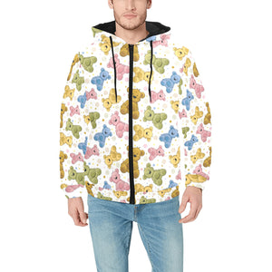 Teddy Bear Pattern Print Design 01 Men's Padded Hooded Jacket