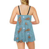 Sea otters pattern Chest Sexy Pleated Two Piece Swim Dress