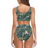 dinosaurs tropical leaves flower pattern Chest Bowknot High Waisted Bikini Swimsuit