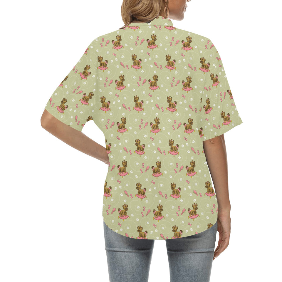 Yorkshire Terrier Pattern Print Design 01 Women's All Over Print Hawaiian Shirt