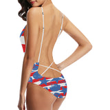 American football ball star stripes pattern Women's One-Piece Swimsuit