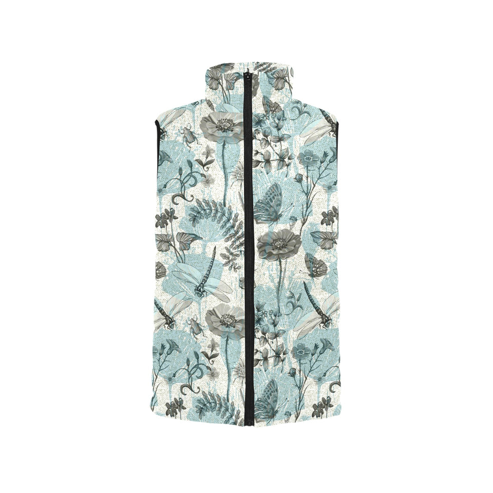 Dragonfly Butterfly Plants insect flower vintage s Women's Padded Vest