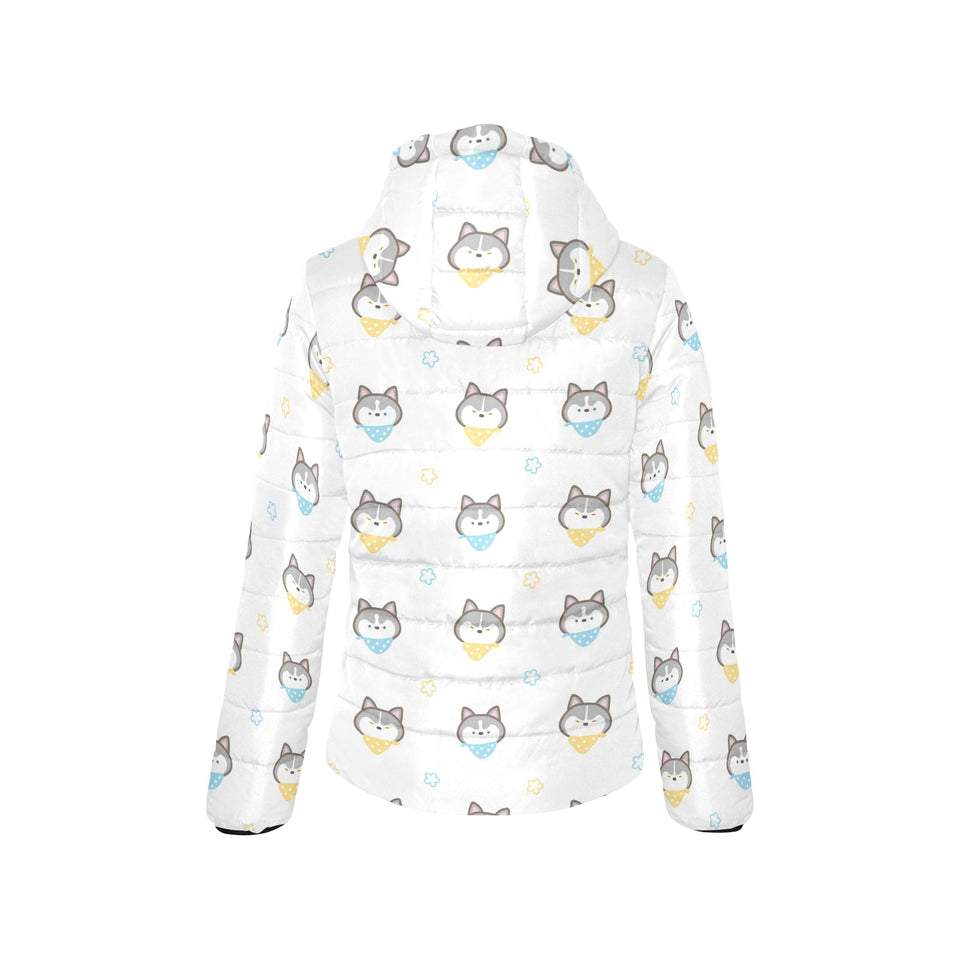 Cute Siberian Husky pattern Women's Padded Hooded Jacket