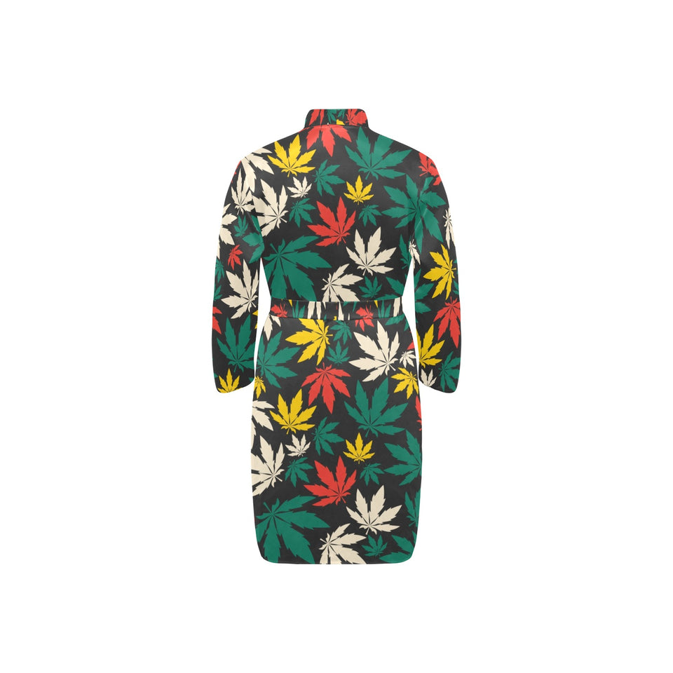 Canabis Marijuana Weed Pattern Print Design 02 Men's Long Sleeve Belted Night Robe