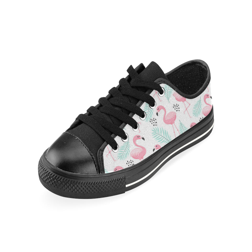 Cute flamingo pattern Men's Low Top Canvas Shoes Black