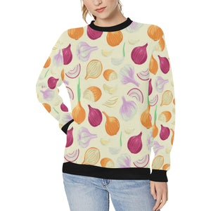 Onion garlic white red pattern Women's Crew Neck Sweatshirt