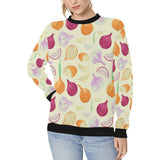 Onion garlic white red pattern Women's Crew Neck Sweatshirt