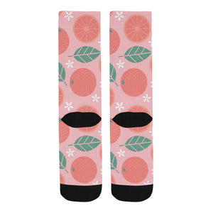 Grapefruit leaves flower pink background Crew Socks