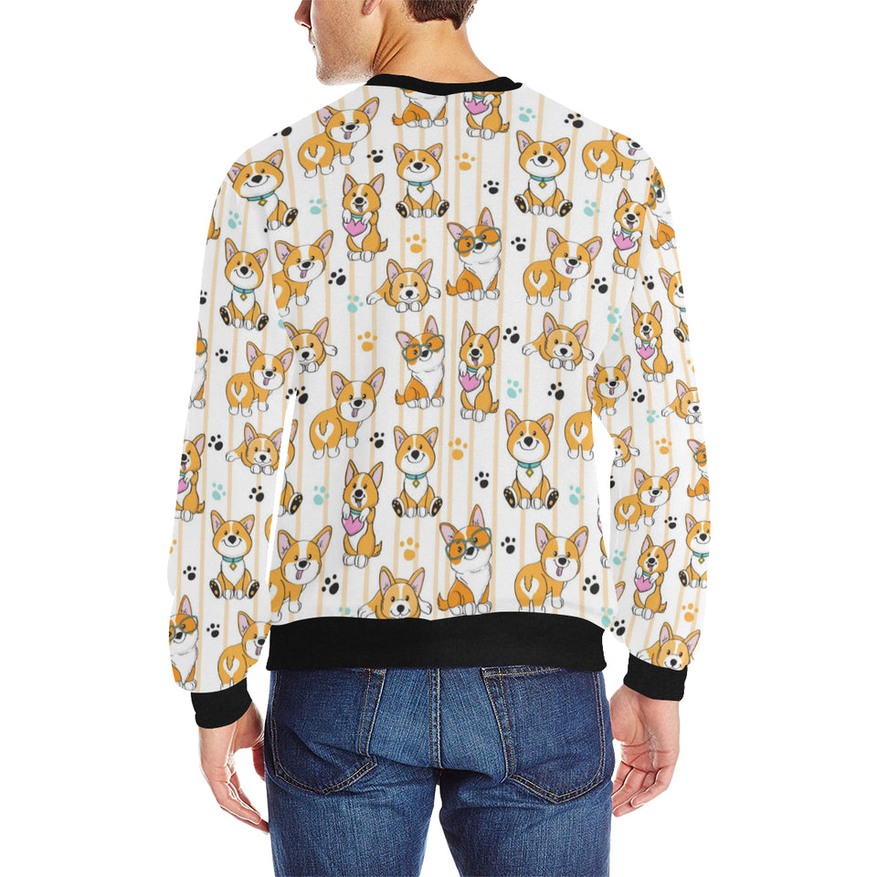 Cute dog corgi striped background pattern Men's Crew Neck Sweatshirt