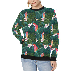 Parrot Palm tree leaves flower hibiscus pattern Women's Crew Neck Sweatshirt