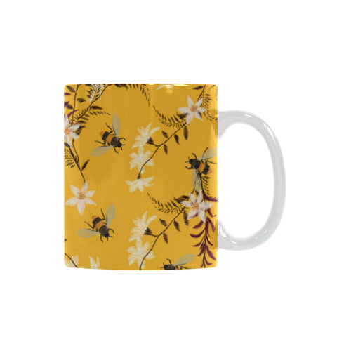Bee flower pattern Classical White Mug (Fulfilled In US)