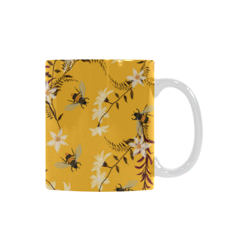 Bee flower pattern Classical White Mug (Fulfilled In US)