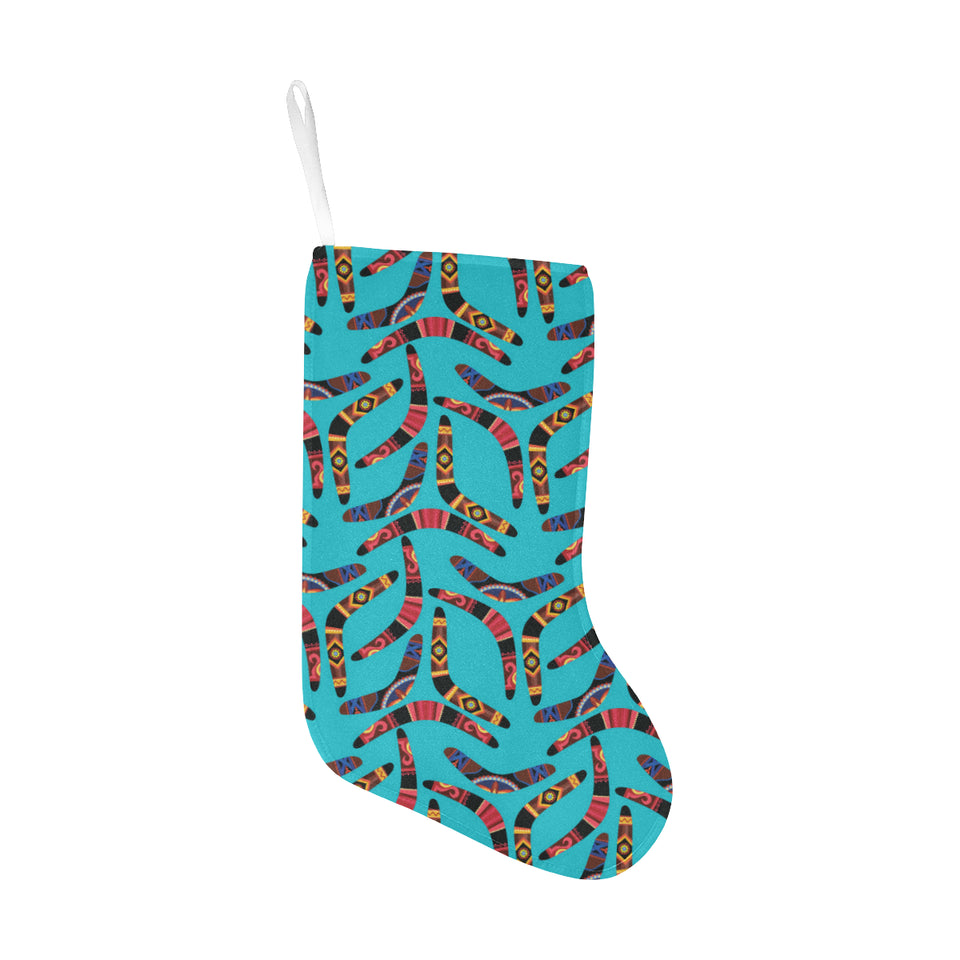 Boomerang Australian aboriginal ornament blue back Christmas Stocking