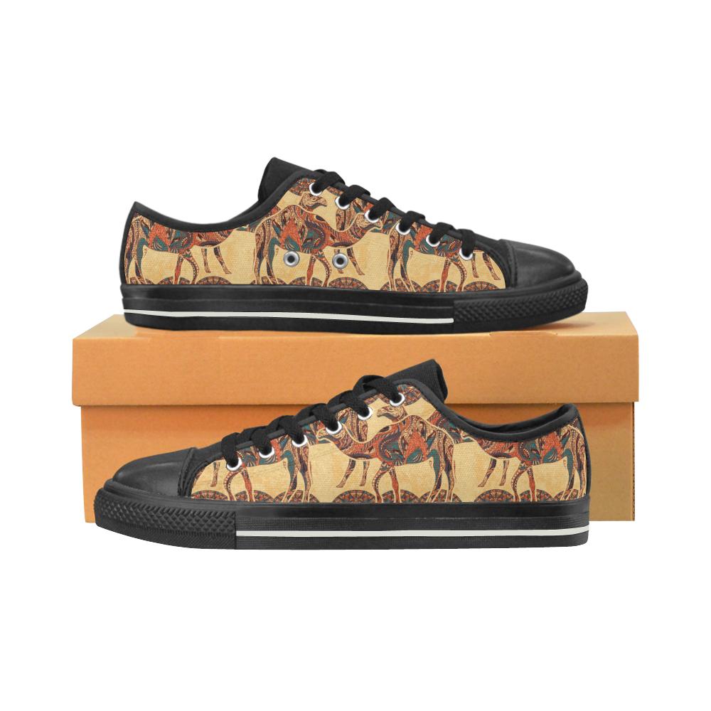 Camel polynesian tribal design pattern Kids' Boys' Girls' Low Top Canvas Shoes Black