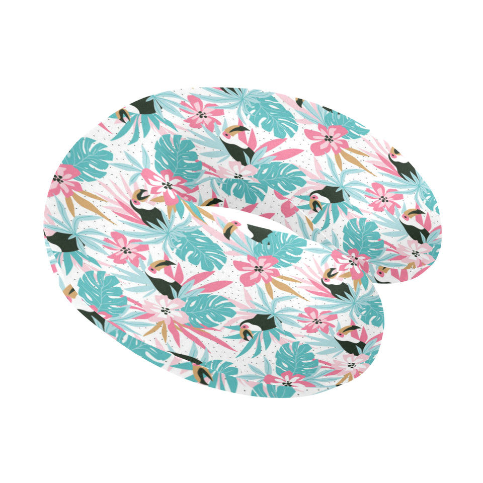 Toucan tropical flower leave pattern U-Shaped Travel Neck Pillow