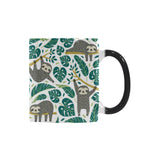 Cute sloths tropical palm leaves white background Morphing Mug Heat Changing Mug