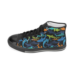 Colorful shark Women's High Top Canvas Shoes Black