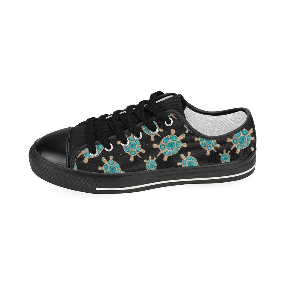 Sea turtle blue stone pattern Kids' Boys' Girls' Low Top Canvas Shoes Black