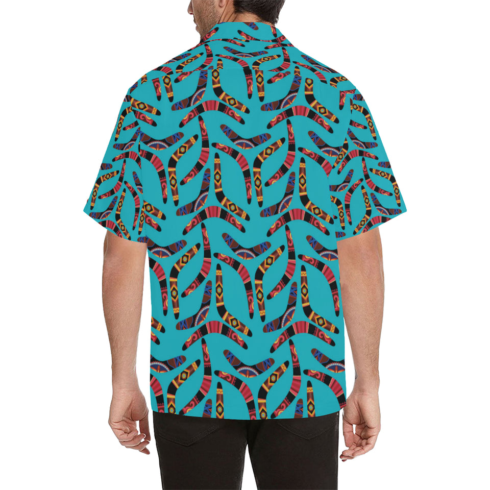 Boomerang Australian aboriginal ornament blue back Men's All Over Print Hawaiian Shirt