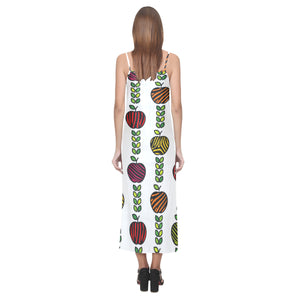 colorful apples leave zebra stripe V-Neck Open Fork Long Dress