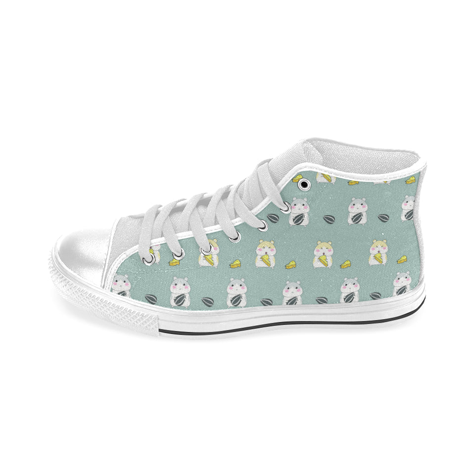 Cute hamster cheese pattern Men's High Top Canvas Shoes White