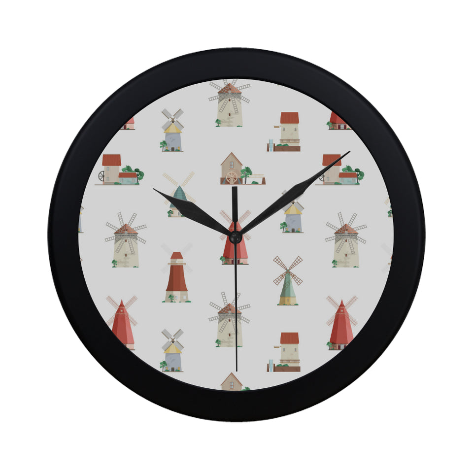 windmill design pattern Elegant Black Wall Clock
