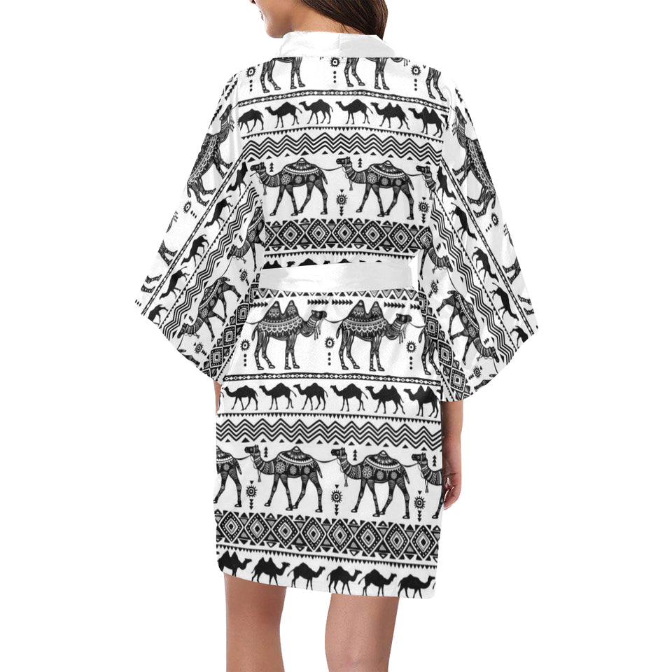 Camel polynesian tribal pattern Women's Short Kimono Robe