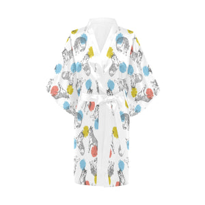 Siberian husky and colorful circle pattern Women's Short Kimono Robe