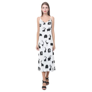 Goat ram pattern V-Neck Open Fork Long Dress