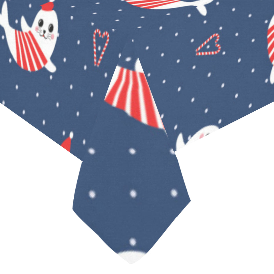 Cute sea lion seal christmas hat candy cane heart Tablecloth