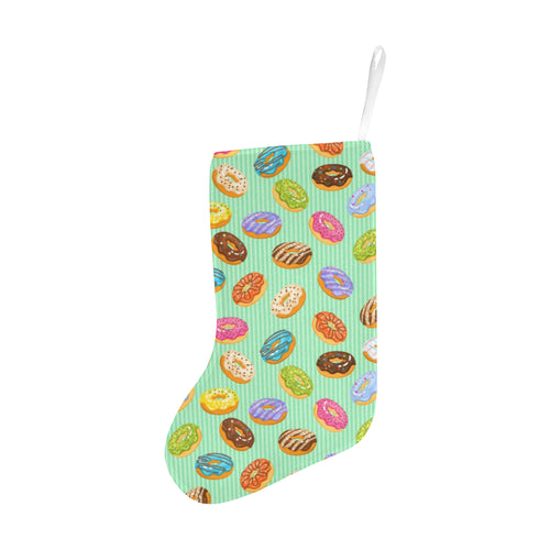 Colorful donut pattern green background Christmas Stocking