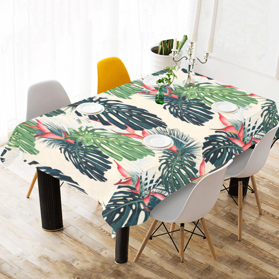 heliconia flowers, palm and monstera leaves Tablecloth
