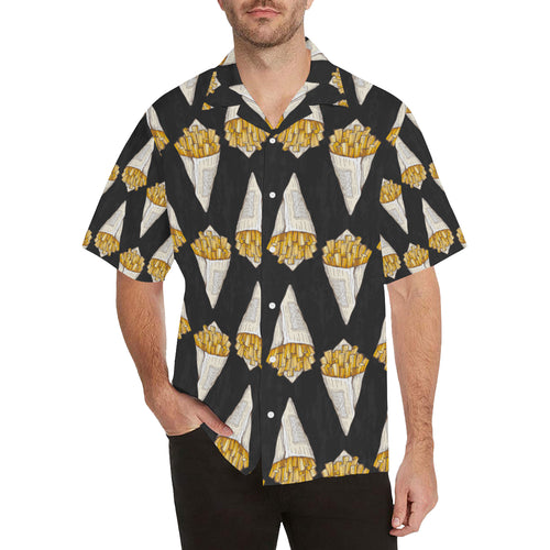 French fries dark background Men's All Over Print Hawaiian Shirt