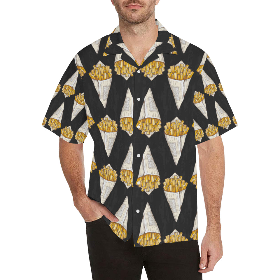 French fries dark background Men's All Over Print Hawaiian Shirt