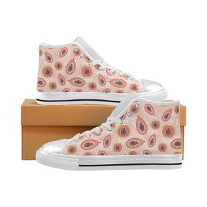 papaya leaves pattern Women's High Top Canvas Shoes White