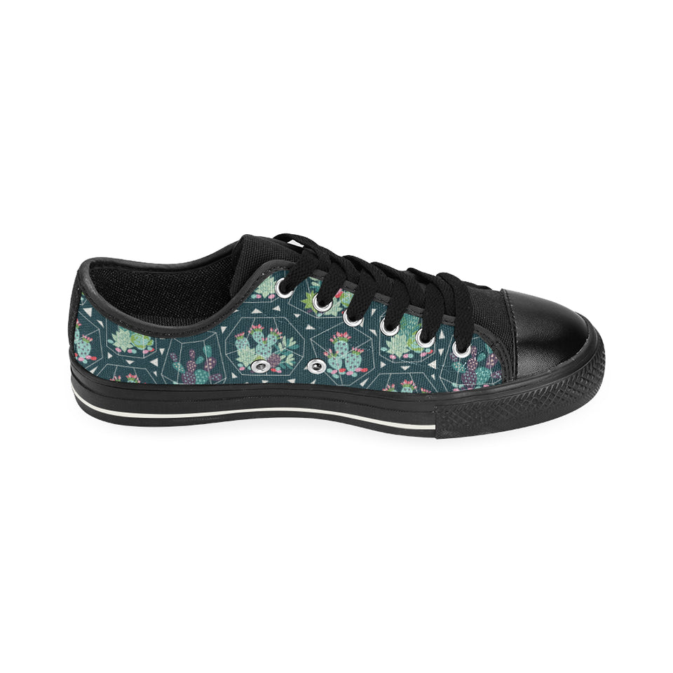 Cactus glass terrarium pattern Men's Low Top Canvas Shoes Black
