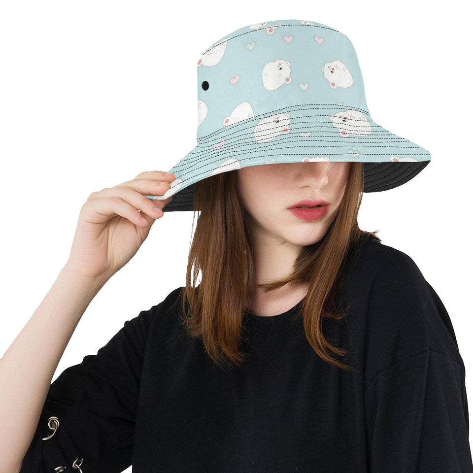 White cute hamsters heart pattern Unisex Bucket Hat