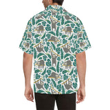 Cute sloths tropical palm leaves white background Men's All Over Print Hawaiian Shirt