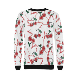 Hand drawn cherry pattern Women's Crew Neck Sweatshirt