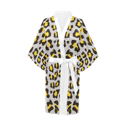 Gray Leopard print pattern Women's Short Kimono Robe