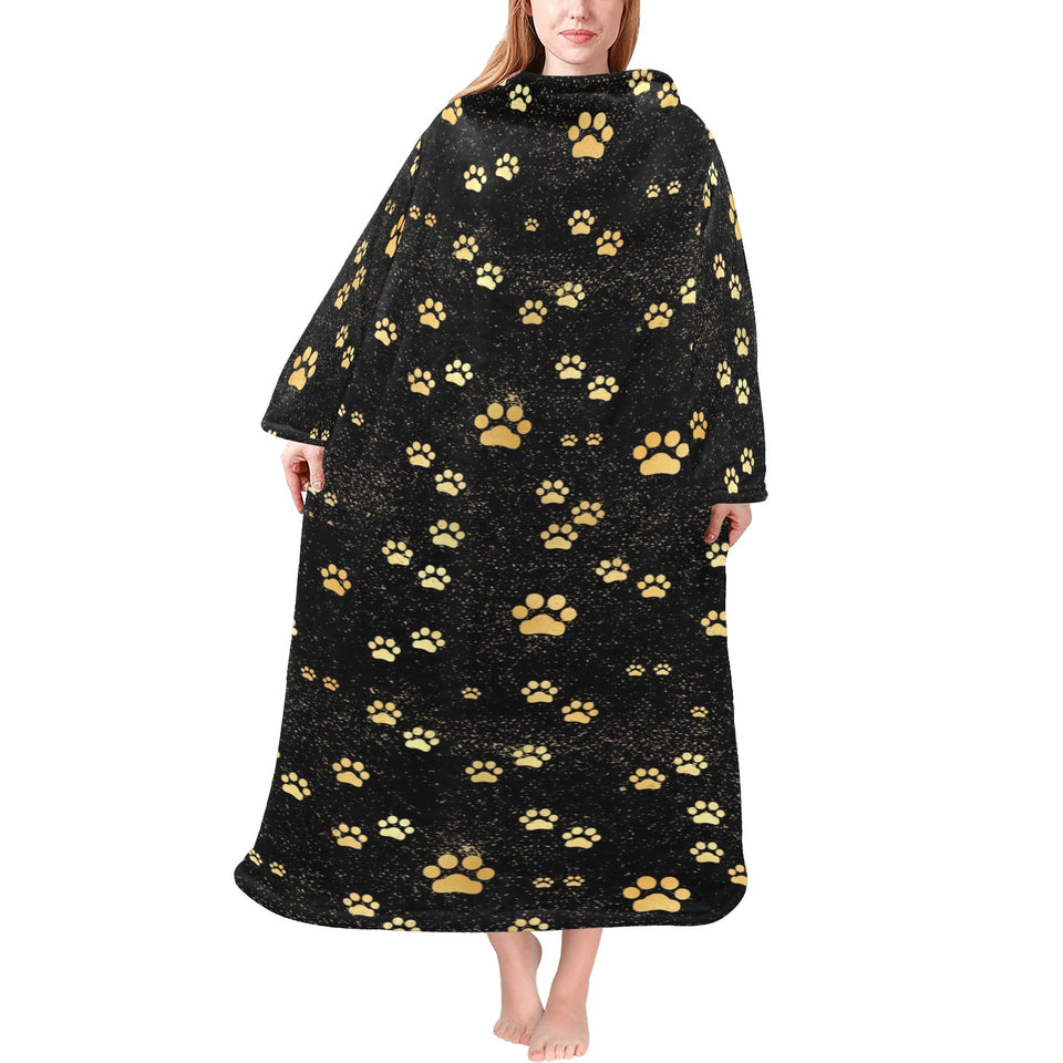 Dog Paws Pattern Print Design 05 Blanket Robe with Sleeves