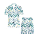 zigzag chevron paint design pattern Men's V-Neck Short Pajama Set