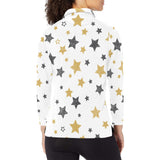 hand drawn gold black star pattern Women's Long Sleeve Polo Shirt