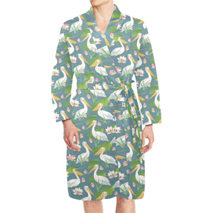 Pelican Pattern Print Design 04 Men's Long Sleeve Belted Night Robe